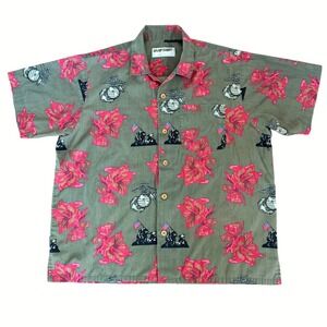 USMC Marine Corps Aloha Shirt Olive Green Pink Floral Iwo Jima Semper Fi Mens L